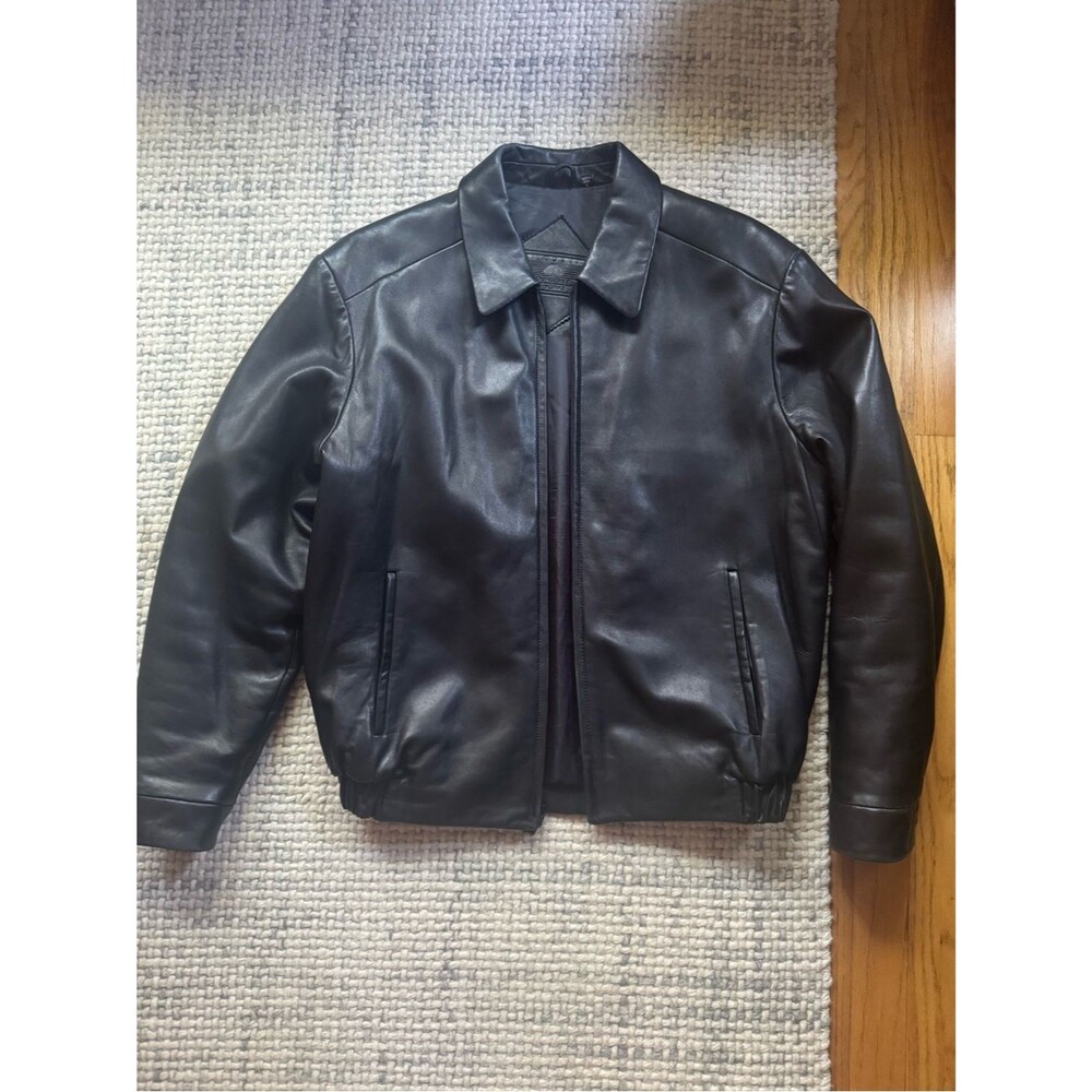 Roundtree & Yorke Black Lambskin Leather Bomber Jacket Large